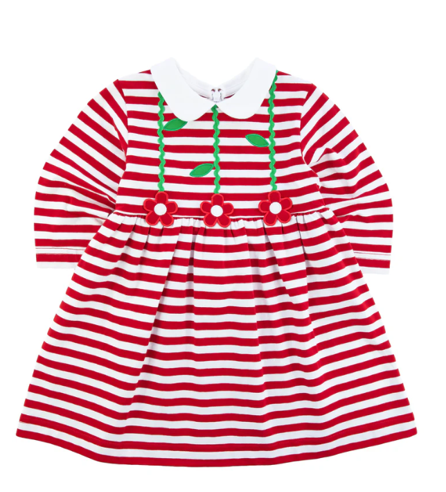 Red and White Stripe Knit Dress With Flowers – Pied Piper Kids