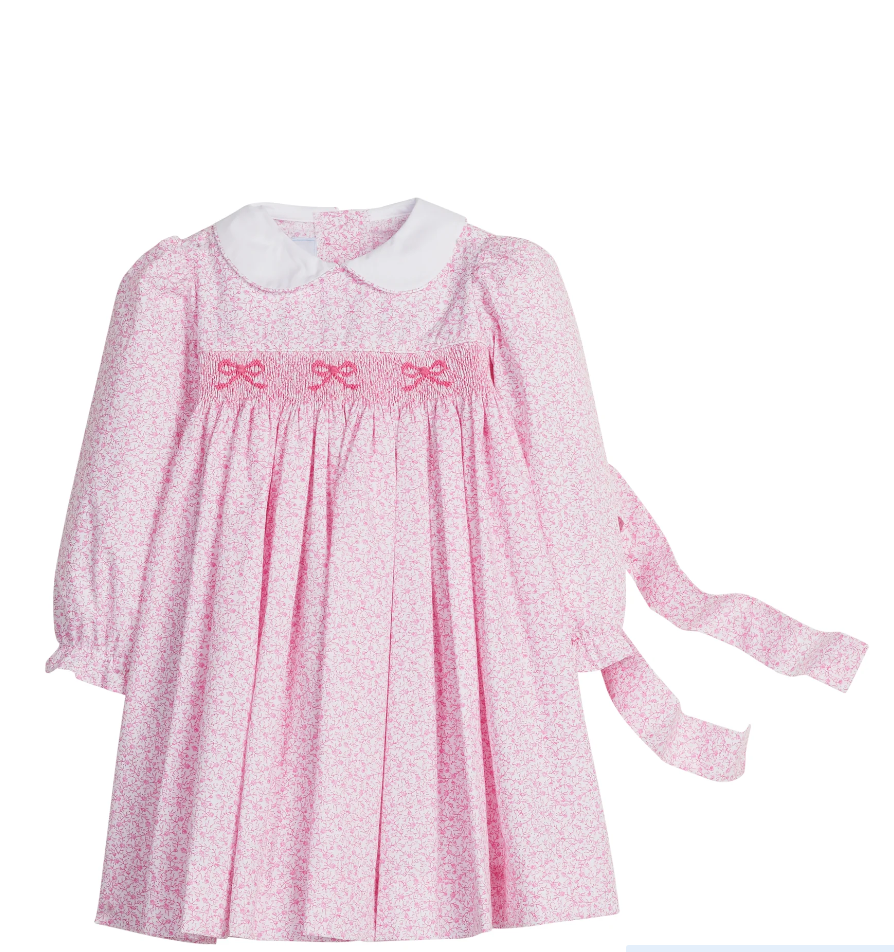 pink long sleeve peter pan dress Smocked Pink Dress – Pied Piper Kids