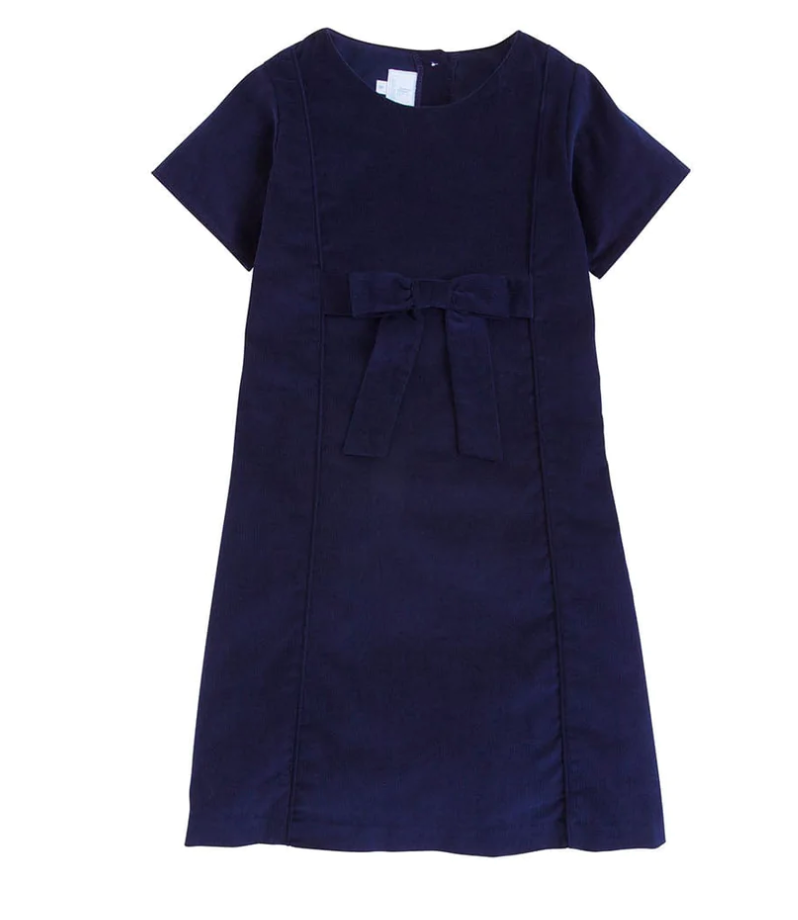 Navy Corduroy Bow Dress  Pied Piper Kids